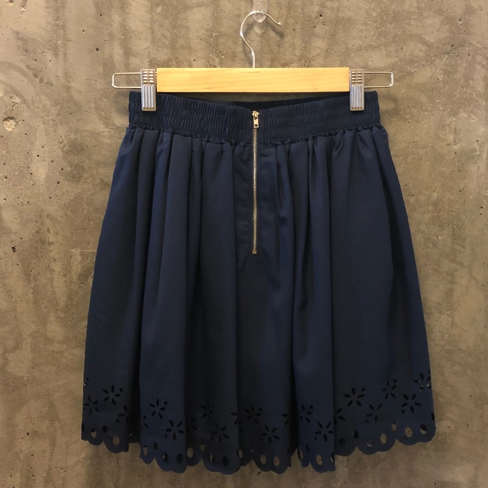 Look Me | Navy Laser-cut Mini Skater Skirt
